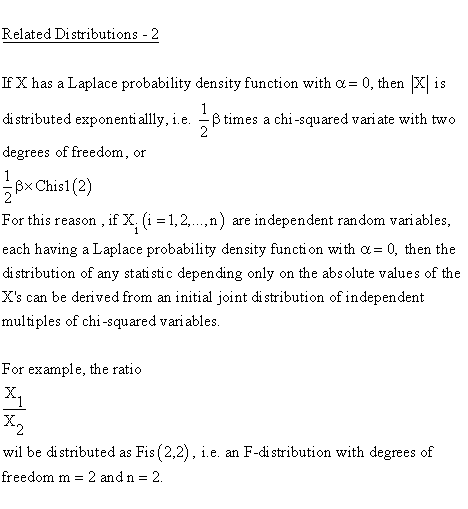 Statistical Distributions - Laplace Distribution - Related Distributions 2- Laplace Distribution versus Exponential & Chi Squared 1-ParameterDistribution